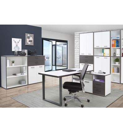 Arbeitszimmer Keijo 30 Weiß Wolfram Grey 6-teilig Bürozimmer Büro