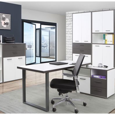 Arbeitszimmer Keijo 32 Weiß Wolfram Grey 4-teilig Bürozimmer Büro