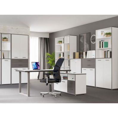 Arbeitszimmer Keijo 36 Weiß Wolfram Grey 9-teilig Bürozimmer Büro