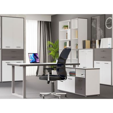 Arbeitszimmer Keijo 40 Weiß Wolfram Grey 7-teilig Bürozimmer Büro