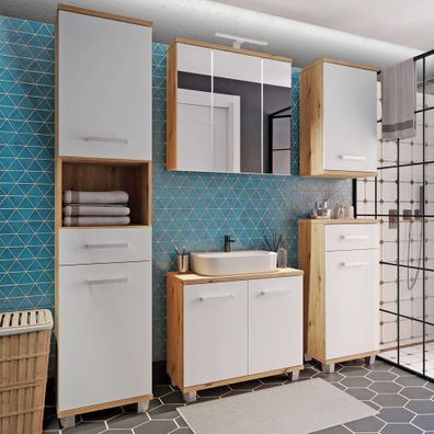 Badezimmer Viola 10 Secret Grey 5-teilig Hochschrank Unterschrank LED