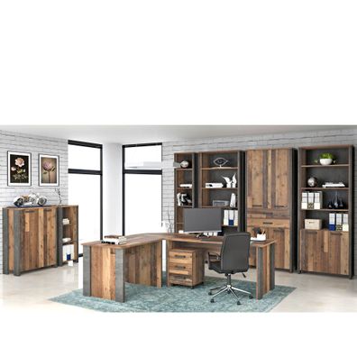 Arbeitszimmer Cedric 120 Old Wood Vintage 10-teilig Aktenschrank