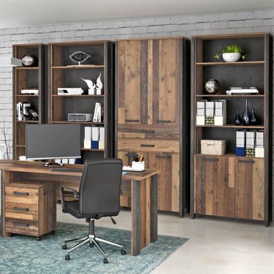 Arbeitszimmer Cedric 123 Old Wood Vintage 6-teilig Aktenschrank
