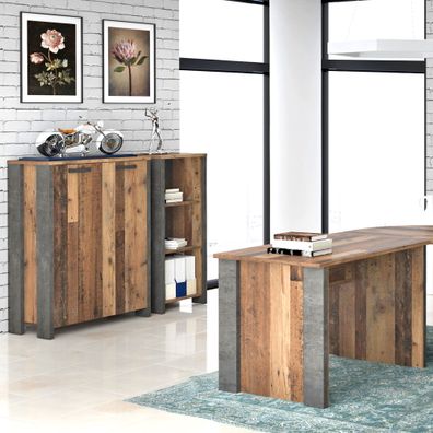 Arbeitszimmer Cedric 125 Old Wood Vintage 3-teilig Aktenschrank