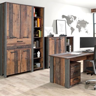 Arbeitszimmer Cedric 126 Old Wood Vintage 6-teilig Aktenschrank