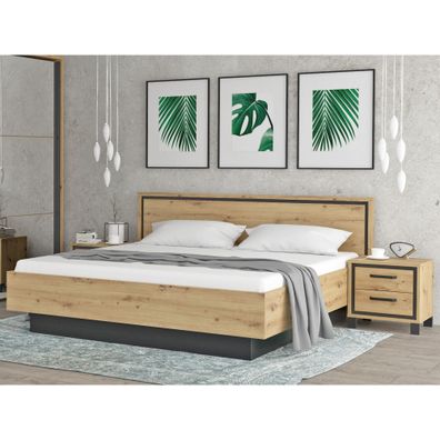 Schlafzimmer Trace 82 Artisan Eiche 3-teilig Doppelbett Nachttisch