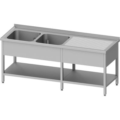 Stalgast Spültisch mit Grundboden, 2200x700x850 mm, mit zwei Becken links, mit