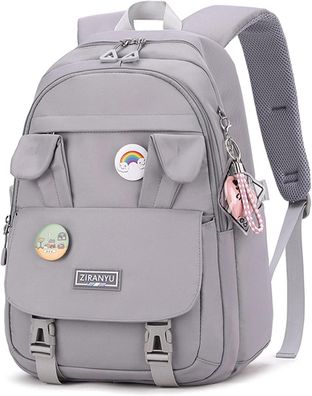 Damen Schulrucksack Mädchen 15,6 Zoll Laptop-Rucksack Anti-Diebstahl Grau