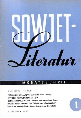 Sowjet-Literatur 1-1967 Monatsschrift Schriftstellerverband der UdSSR