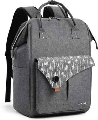 Lekesky Damen Rucksack mit Laptopfach und Diebstahlschutz Grau 15.6 Zoll