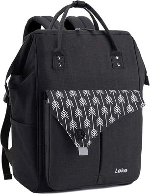Lekesky Rucksack Damen Schwarz mit Laptopfach Anti-Diebstahl 15.6 Zoll