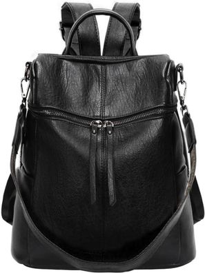 Leathario Damen Rucksack Vegan Leder Anti-Diebstahl Cityrucksack Schwarz