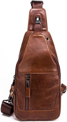 Herren Brusttasche Echtes Leder Schultertasche Rucksack Braun