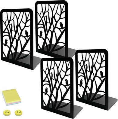 Qualsen Bücherstützen Metall Buchhalter Regal Schwarz Baum Vogel