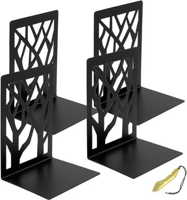 Moderne Metall Buchstütze 2er Set 12x9x16cm Schwarz - Bücherhalter Regal