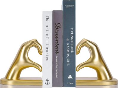 Goldene Herz Hände Deko Buchstützen Skulptur Bücherstopper Regaldekoration