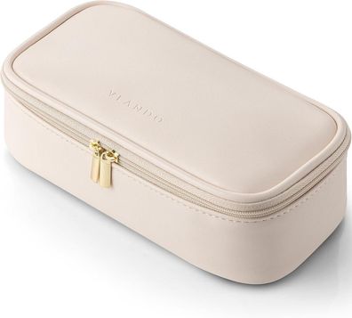 Kleine Damen Kosmetiktasche Organizer aus wasserdichtem Leder, Beige