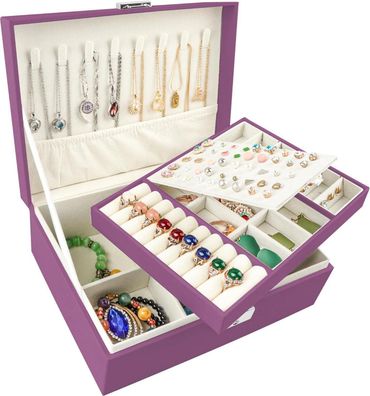 Schmuckkästchen Damen Schmuckschatulle Leder Schlüsselbox groß Grün Violett