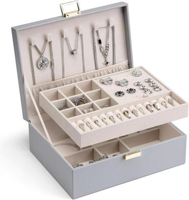 Vlando Schmuckkästchen mit 2 Ebenen Groß Schmuckbox für Damen Mädchen Gold