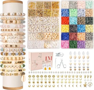 Lynnmos Perlen Set 8000+ Stück 6mm Polymer Clay für DIY Armbänder Halsketten