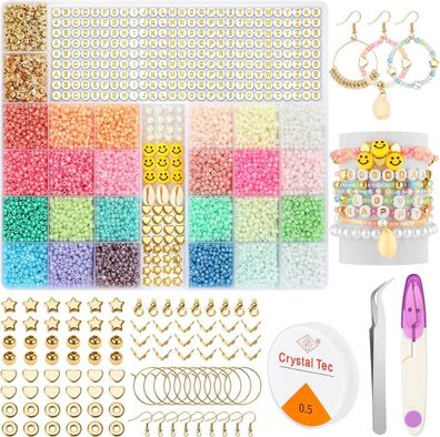 Perlen zum Auffädeln Set 12200 Stück 3mm DIY Armband Halskette Beads Kit