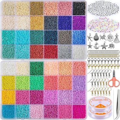DIY Perlen Set 35000 Stück in 48 Farben mit Buchstabenperlen & elastischer