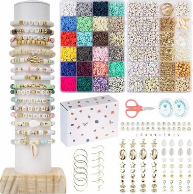 Perlen Set mit 8400+ Stück Clay 6mm Buchstaben Zahl Herz Frieden Muschel Stern