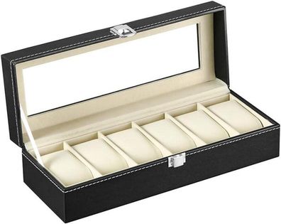 Uhrenbox für Herren mit Glasfenster - Aufbewahrung für 6 Uhren