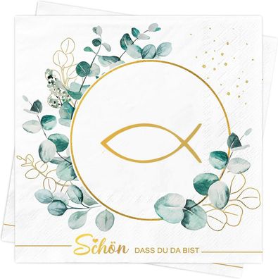 60Stück Fisch Servietten Eukalyptus Grün Hochzeit Geburtstag 3-lagig