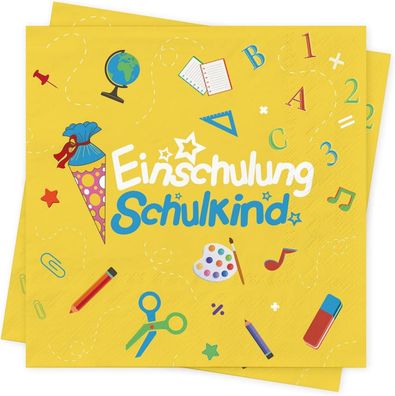 Einschulung Servietten 3-lagig 40Stück Schulanfang Deko Zuckertüte ABC Kinder