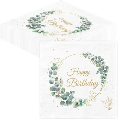 Geburtstags Servietten Happy Birthday Eucalyptus Grün 3-lagig 40 Stk