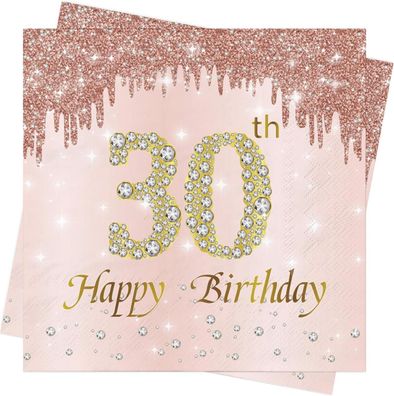 Roségold Diamant Servietten Happy Birthday 80 Stück 33x33cm