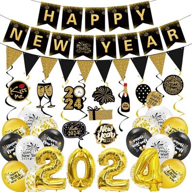 Silvester Dekoration Set 2024 Happy New Year Ballons Banner Girlande