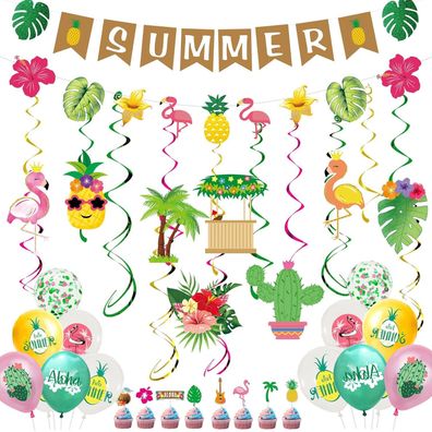 Hawaiianische tropische Party-Deko - Wimpelkette Ballons Strand Aloha