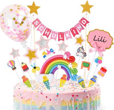 iZoeL Einschulung Mädchen Tortendeko Rosa Schulkind ABC Ballon Cupcake