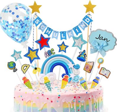 Tortendeko Einschulung Junge Blau Schulkind Kuchendeko Schulanfang