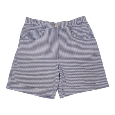Vintage Bermudashorts Damen Shorts Gestreift Gerade Weiß Blau Baumwolle M 38