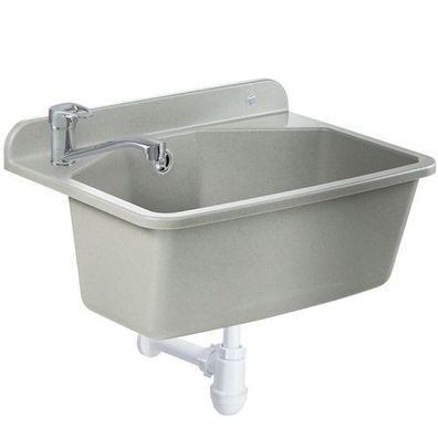 gospo Ausgussbecken mit Armatur, Siphon, 46 x 37 x 20 cm, grau