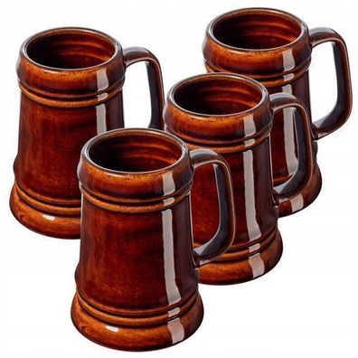 KADAX Bierkrug aus Keramik, Steinkrug, 500 ml, 4 Stück