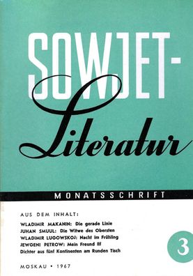 Sowjet-Literatur 3-1967 Monatsschrift Schriftstellerverband der UdSSR