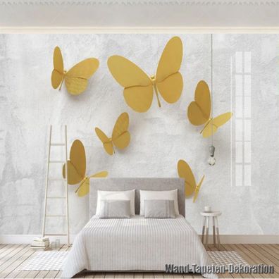 Vlies Fototapete Wandtapete Wandbilder 3D Goldenem Schmetterling Drei Farbe 9064
