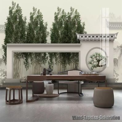 Vlies Fototapete Wandtapete Wandbilder 3D Landschaft Bambus Hui Pferdekopf 9069