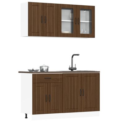 vidaXL 4-tlg. Küchenschrank-Set Lucca Braun Eichen-Optik Holzwerkstoff