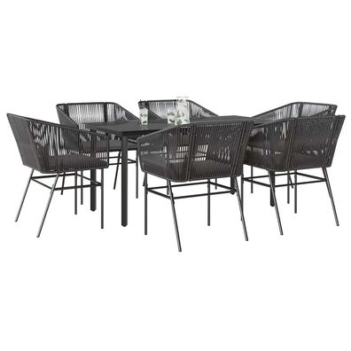 vidaXL 7-tlg. Garten-Essgruppe mit Kissen Schwarz Poly Rattan Glas