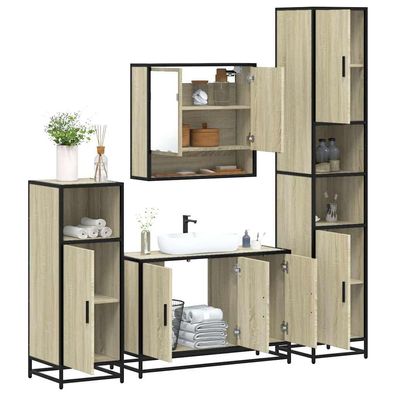 vidaXL 4-tlg. Badmöbel-Set Sonoma-Eiche Holzwerkstoff