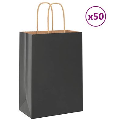 vidaXL Papiertragetaschen 50 Stk. mit Henkeln Schwarz 15x8x21 cm