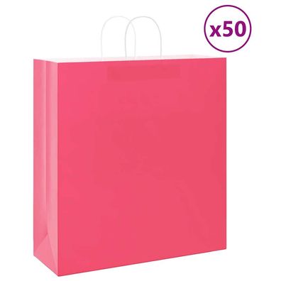 vidaXL Papiertragetaschen 50 Stk. mit Henkeln Rosa 45x17x48 cm