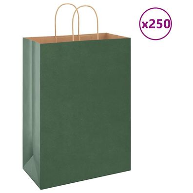 vidaXL Papiertragetaschen 250 Stk. mit Henkeln Grün 32x17x44 cm
