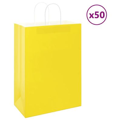 vidaXL Papiertragetaschen 50 Stk. mit Henkeln Gelb 32x17x44 cm