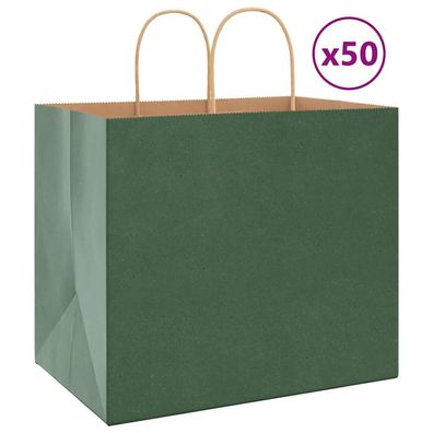 vidaXL Papiertragetaschen 50 Stk. mit Henkeln Grün 32x22x28 cm